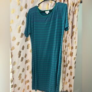 LuLaRoe Teal and Blue Striped Maxi Dress